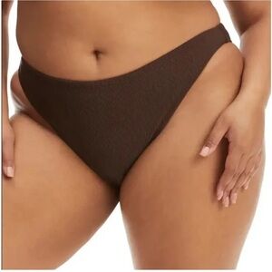 New Good American Ribbed Better Bikini Bottom Swim Cheeky Brown Sz 7